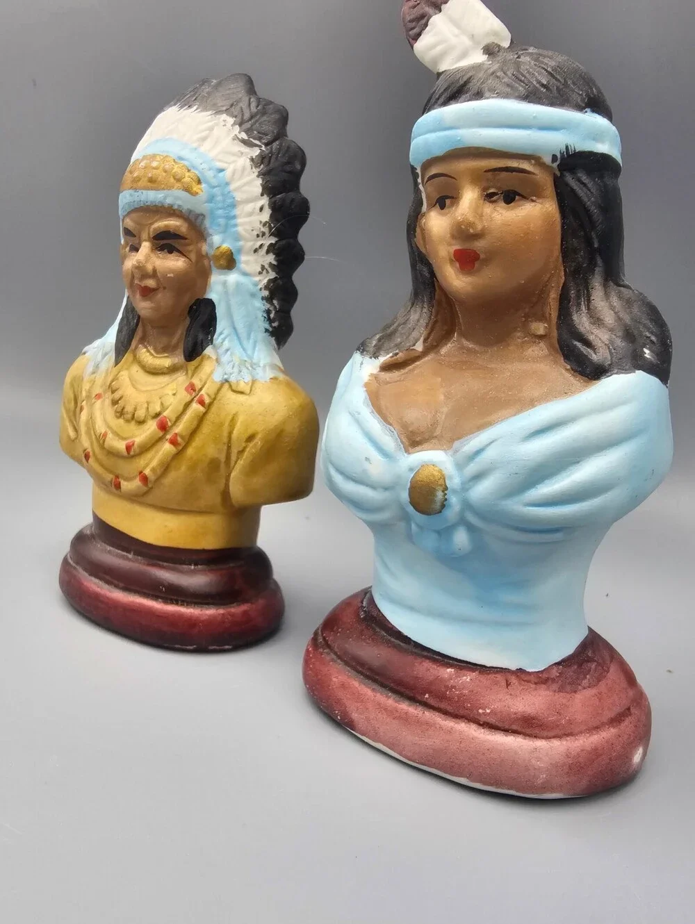 Vintage Native American Bust Salt and Pepper Shakers Set